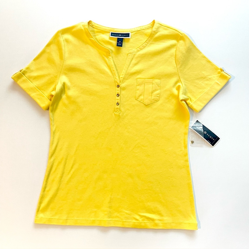 Karen Scott Women's Yellow Henley Top